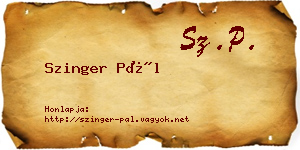 Szinger Pál névjegykártya